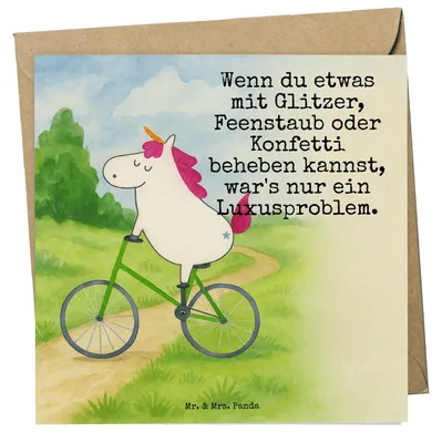 Produktbild von Mr. & Mrs. Panda Grußkarte Einhorn Radfahrer Design - Weiß - Geschenk, Rad, doppelkarte, Radfahren, Glückwunschkarte, Klappkarte, faltkarte, Bike, Einhörner, Unicorn
