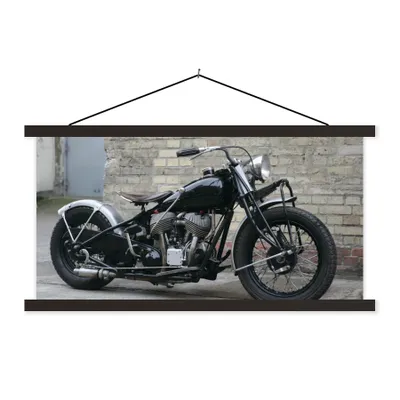Produktbild von MuchoWow® Textilposter Seitenansicht eines antiken Motorrads 90x45 cm mit schwarzem Rahmen - Klemmleisten