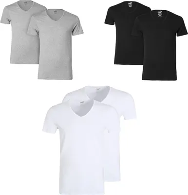 Produktbild von Puma Herren 2er Pack T-Shirt V-Neck Kurzarm Einfarbig V-Ausschnitt, Größen: S-XL / Farbe: Weiß | Größe: 52 (Gr. Large)