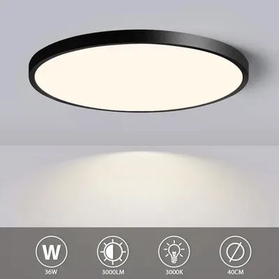 Produktbild von Deckenlampe LED Deckenleuchte Ø30CM SRund 24W Schwarz Deckenleuchten flach 4000K Neutralweiß Badlampe Decke Küchenlampen Ultra Dünn 2.5CM