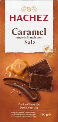 Produktbild von Hachez Caramel und ein Hauch von Salz Dunkle Schokoladentafel 90g