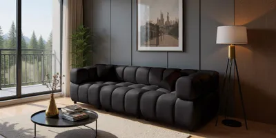 Produktbild von Sofa Designersofa FLOW 3-Sitzer in Stoff Bluvel Schwarz