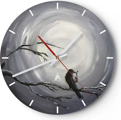 Produktbild von Wanduhr - Rund - Glasuhr - Vogel Baum modern - 30x30cm - Schleichendes Uhrwerk - Lautlos - zum Aufhängen bereit - Dekoration Modern - Wanddekoration aus Glas - C3AR30x30-3432