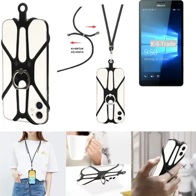 Produktbild von K-S-Trade 3in1 Handykette Handyband Handykordel Halsband Smartphone-Ring Handy-Ring kompatibel mit Microsoft Lumia 950 XL Dual SIM Fingerhalterung
