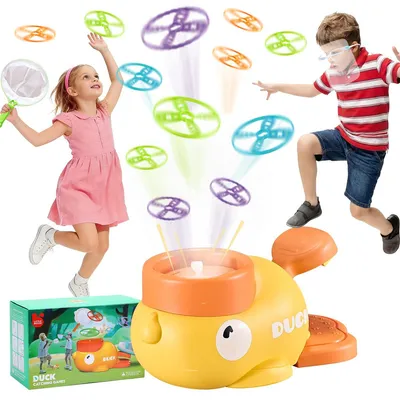 Produktbild von Frisbee Spielzeug Kinder Outdoor Set mit Werfer & 8 Scheiben, Wurfspiel für 2-4 Spieler, fördert Motorik & Reaktion, ohne Batterie Garten Spielzeug