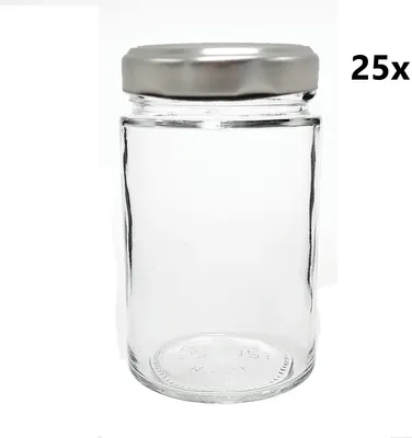 Produktbild von Einmachglas 327 ml TIEF klar/transparent 25 Stück INKLUSIVE SILBERNEM DECKEL, Anzahl der Teile in der Packung: 25