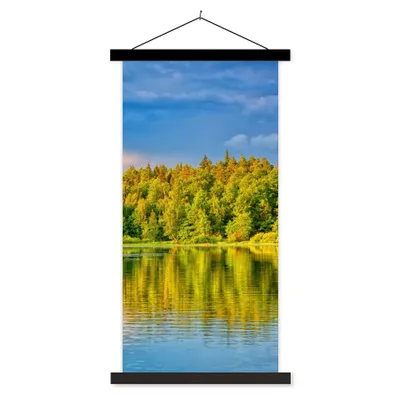 Produktbild von MuchoWow® Textilposter Wasser - Natur - Wald 40x80 cm mit schwarzem Rahmen - Wandemalerei