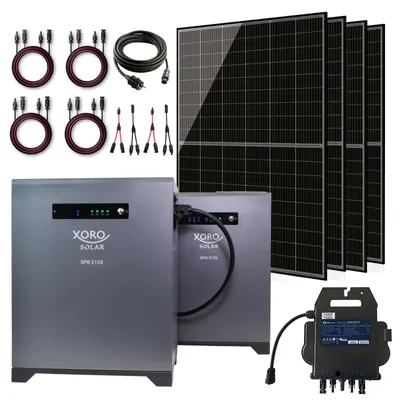 Produktbild von XORO SOLAR Balkonkraftwerk-Set 1720 Wp, 4032 Wh LiFePO4 Speicher, 4x 430 W bifaziale Solarmodule, 800 W Wechselrichter