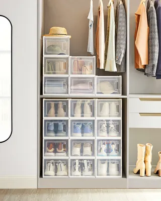 Produktbild von SONGMICS 18er Set Schuhboxen Aufbewahrungsboxen Größe 44 Schuh-Organizer weiß