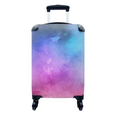 Produktbild von MuchoWow® Koffer Handgepäck Trolley Rollkoffer Kleine Reisekoffer mit 4 Rollen - Aquarell - Lila - Blau - Abstrakt - Cabin Size < 55x40x23 cm & 55x40x20 cm - Fotokoffer - Kabinenkoffer - Boardgepäck - Reise-Box - Reisekoffer - Reisegepäck - Koffer mit Bild - Trolley für Kinder