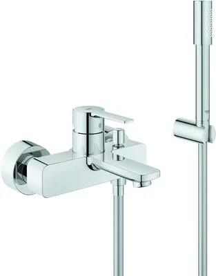 Produktbild von Grohe Lineare Einhand-Wannenbatterie, Wandmontage, Ausladung 184mm, inklusive Brausegarnitur, chrom, 33850001