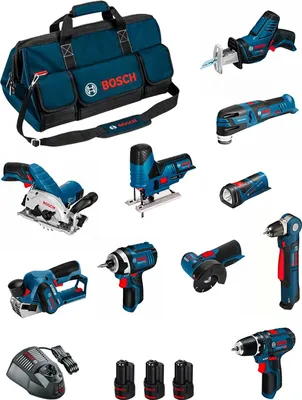 Produktbild von BOSCH Kit BMKB10-28DD3 (GSR12V-15+GDR12V-105+GKS12V-26+GWS12V-76+GST12V-70+GOP12V-28+GSA12V-14+GWB12V-10+GLI12V-80+GHO12V-20...)