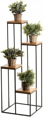 Produktbild von HowHomely Modern Pflanzenständer mit 4 Ablagen, Blumenhocker aus Metall Schwarz 110 cm Höhe - Blumenständer für das Haus