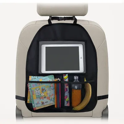 Imagen del producto de Organizador para el coche con compartimento para tablet de hasta 11 pulgadas, protector universal para el respaldo del asiento y espacio de almacenamiento para juguetes