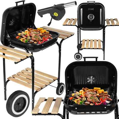 Obrázok produktu pre Gril na drevené uhlie, grilovací vozík s odkladacími plochami, záhradný gril, kempingový gril, záhradný gril na kolieskach, terasový gril, BBQ Curron EmaBend GM3000, ventilátor na grilovanie