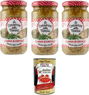 Produktbild von Le Conserve della Nonna- Crema di Carciofi Artischockencreme für Nudeln, Reis und Croutons 3x 190gr+ Italian Gourmet polpa 400g