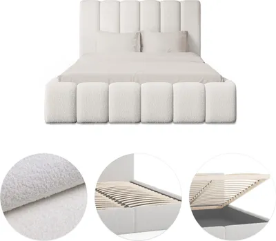 Produktbild von FEDVE Polsterbett Doppelbett Calden Schlafzimmer Bett Bettkasten 140x200 cm Weiß (Abriamo 4 - Bouclé)