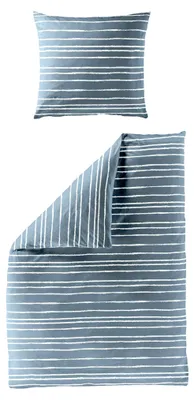 Produktbild von Bierbaum Linon Renforcé Bettwäsche 2 tlg. Streifen Blau Jeans Offwhite, Größe:135x200cm Bettwäsche