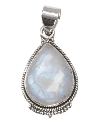 Produktbild von Boho Silberanhänger, Indischer Kettenanhänger aus Silber - Mondstein, Silber-Farben, SterlingSilber, 3*1,5 cm, Anhänger & Amulette aus Silber