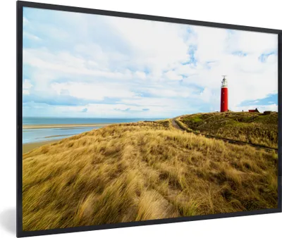 Produktbild von MuchoWow® MuchoWow® Gerahmtes Poster Strand - Leuchtturm - Düne 90x60 cm - Poster mit zchwarzem Bilderrahmen - Fotorahmen - Foto-Plakat