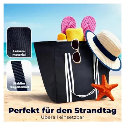 Produktbild von Große Strandtasche XXL für die Familie mit Reißverschluss – Badetasche XXL für die Familie 100L – Faltbar und schmutzresistent – Schwimmbad – Blau – 75x32x46cm