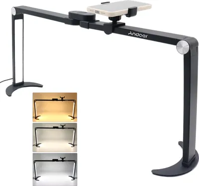 Zdjęcie produktu dla Andoer HD-M21X Składana biurkowa lampa wypełniająca do paznokci, 35 W, 10-stopniowa jasność, 3200 K šC 5600 K, z uchwytem na telefon, lampa wypełniająca LED do technologii rzęs, makijażu, salonu tatuażu, lampa do technologii paznokci