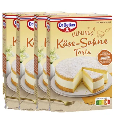 Zdjęcie produktu dla Mieszanka do ciasta serowo-śmietankowego Dr. Oetker z cukrem dekoracyjnym, 385 g, opakowanie zawierające 4 sztuki