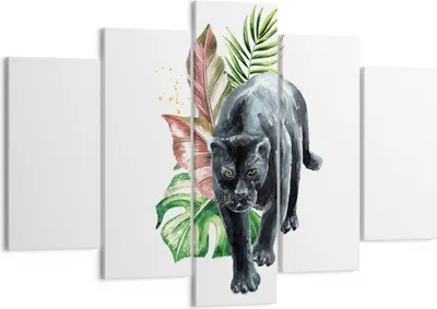 Produktbild von Bild auf Leinwand - Leinwandbild - 5 Teile - Schwarz Panther Blätter - 150x100cm - Wand Bild - Wanddeko - Wandbilder - Leinwanddruck - Bilder - Wanddekoration - Leinwand bilder - EA150x100-4813