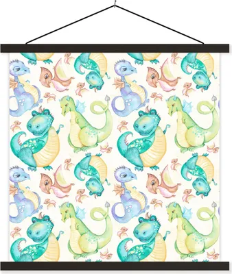 Produktbild von MuchoWow® Textilposter Dinosaurier - Aquarell - Kinder - Kinder - Kinder 90x90 cm mit schwarzem Rahmen - Magnetisches