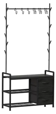 3-in-1 Kleiderständer mit Schuhregal, Schublade und Haken, 84x30x176 cm
