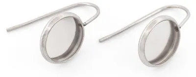 Produktbild von Vintageparts Ohrhaken Edelstahl platinfarben mit Cabochon-Fassung 10mm 19mm, 2 Stück