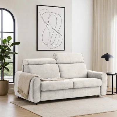 Produktbild von 3-Sitzer Sofa PAVARTI – Schlafsofa mit Matratze 140x195 cm & italienischem Gestell & Ausklappsystem, Velours Creme