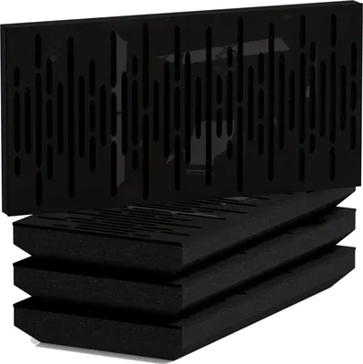 Immagine prodotto di Confezione da 4 pannelli acustici WAVE-H sottili e fonoassorbenti | 25x50 cm | Riflessione | Spessore – Colore: [33 mm | Plastica nera lucida]