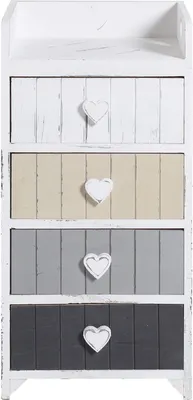 Produktbild von Rebecca Mobili Kommode mit Herzknöpfen, 4 Schubladen, weißem, grauem und beigem Holz