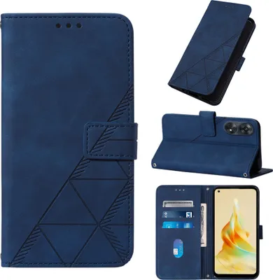 Produktbild von Hülle für Oppo Reno8 T 4G Prägung Flip Leder Kartenfächer Schutzhülle mit Ständer Blau
