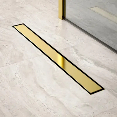 Produktbild von Duschrinne – 70 cm – Gold – Fliesenrost – Edelstahl – mit Flansch