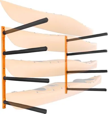 Immagine prodotto di Porta kayak per 4 persone, con bracci regolabili, capacità di carico di 400 Lb, adatto per interni ed esterni, e compatibile con garage.