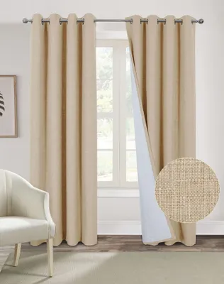 Verdunkelungsvorhang Kunstleinen, 140x245 cm, Beige, 2er-Set, Ösen