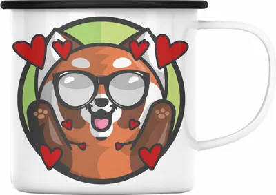 Produktbild von Trendation - Love Panda Emaille Tasse Kinder Geschenkidee für Jungs Mädchen Lustige Grafik Jungen (Schwarz)