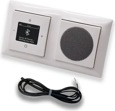 Produktbild von Busch Jäger DAB+ Unterputz Bluetooth (in and out) Radio 8217U-101 Balance SI alpinweiß, Set mit Lautsprecher, Abdeckungen und Rahmen + 0,9 m EBROM Wurfantenne zur Empfangsoptimierung - 8217 U – 101