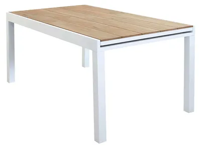 Immagine prodotto di Tavolo estensibile 200/300 cm da esterno giardino con struttura in alluminio e piano in polywood effetto legno in doghe Koke -  Bianco