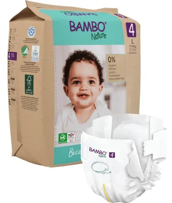 Productafbeelding van Bambo Nature, maat 4, 7-14 kg, papieren verpakking | Verpakking (24 stuks)