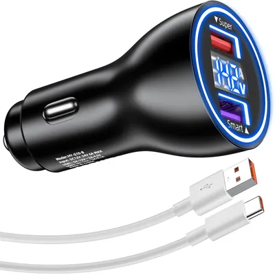 66W USB-Autoladegerät mit USB-C-Kabel, 1m, 2 Ports, Schwarz