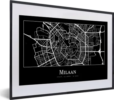 Produktbild von MuchoWow® Gerahmtes Poster Mailand - Karte - Stadtplan 40x30 cm - Poster mit Schwarzem Bilderrahmen Wandposter Rahmen Foto Bilder - Bilderrahmen - Poster im Rahmen