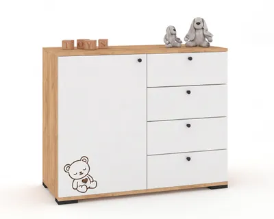 Produktbild von Kinderkommode mit Schubladen HANA 4S 1D FLIP Golden Craft Eiche/Weiß Matt 100, KI-generiertes Bild