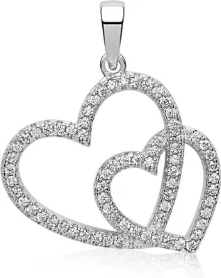 Produktbild von Anhänger aus Silber im Doppelherz-Design mit Zirkonia-Steinen