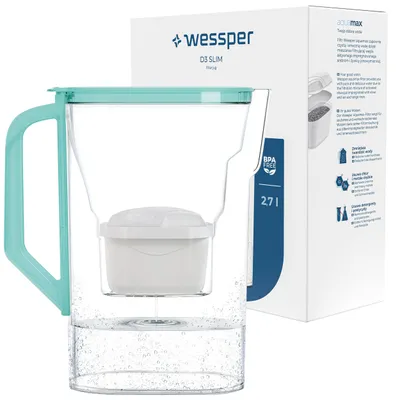 Zdjęcie produktu dla Filtr wody Wessper D3 Slim Future Flow 2,7 litra z filtrem AquaMax w kolorze miętowym