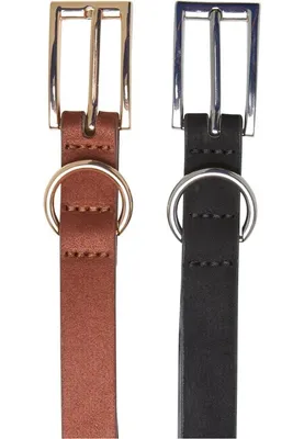 Obrázok produktu pre Pánsky opasok Urban Classics Slim Synthetic Velour Leather Belt 2-Pack black/silver+brown/gold - S/M