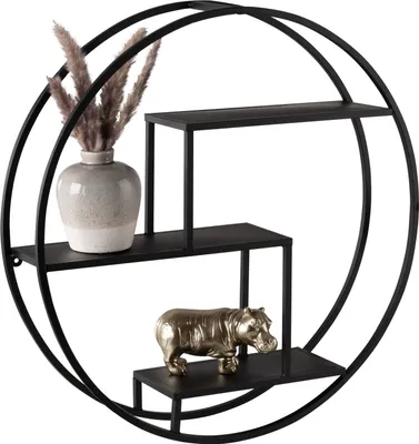 Produktbild von Wandregal - Schwarz - Metall - Ø 60 x 13 cm - mit 3 Ablagen