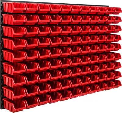 Produktbild von Lagersystem Werkstattregal | 115 x 78 cm | 99 stck. Box | Wandregal mit Stapelboxen - Wandplatten Extra Starke Schüttenregal Warkzeuglochwand Lagerregal Garage Regal